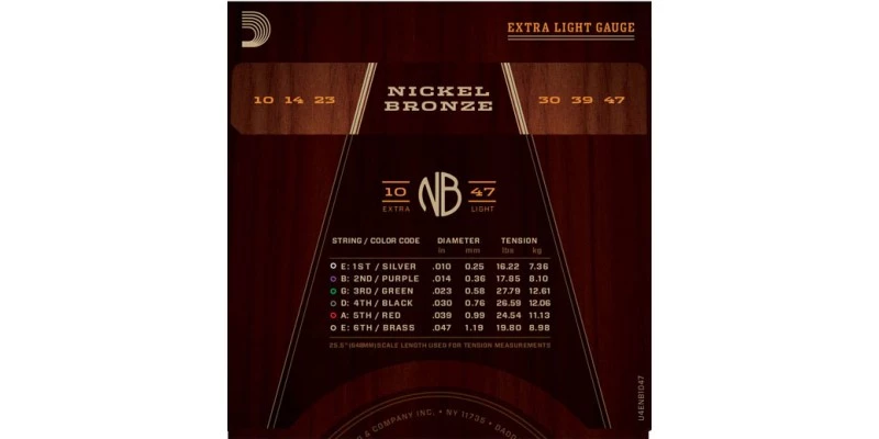 D'Addario Nickel Bronze Wound NB1047 Acoustic Strings 10-47 - Image 2