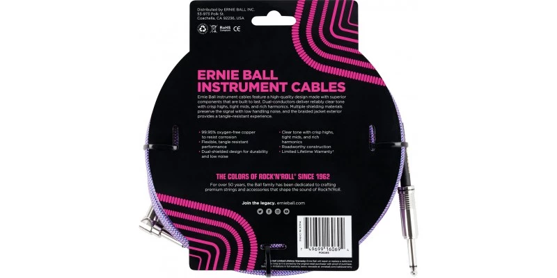 Ernie Ball 25 Foot Braided Straight/Angle Instrument Cable Purple - Image 2
