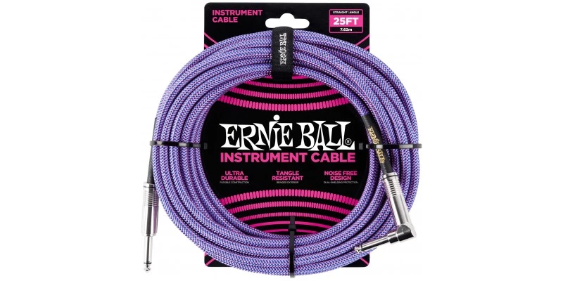 Ernie Ball 25 Foot Braided Straight/Angle Instrument Cable Purple