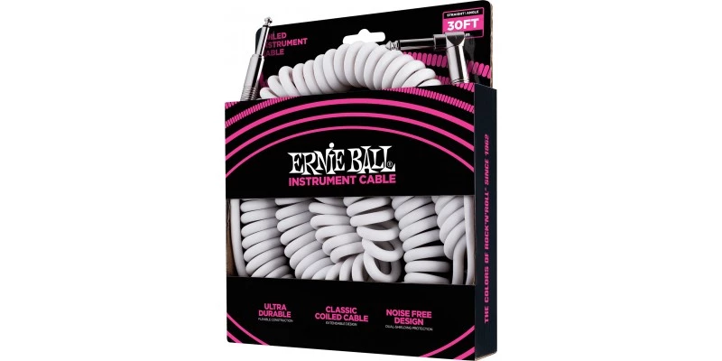 Ernie Ball Ultraflex 30 Foot Instrument Coil Cable Angled/White - Image 3